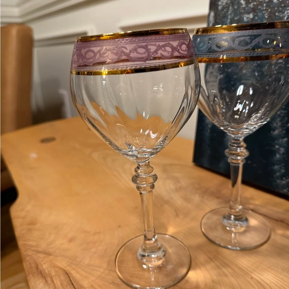 Exquisite Vintage Italian Crystal Wine Glasses by Fumo;‎ Set of 6